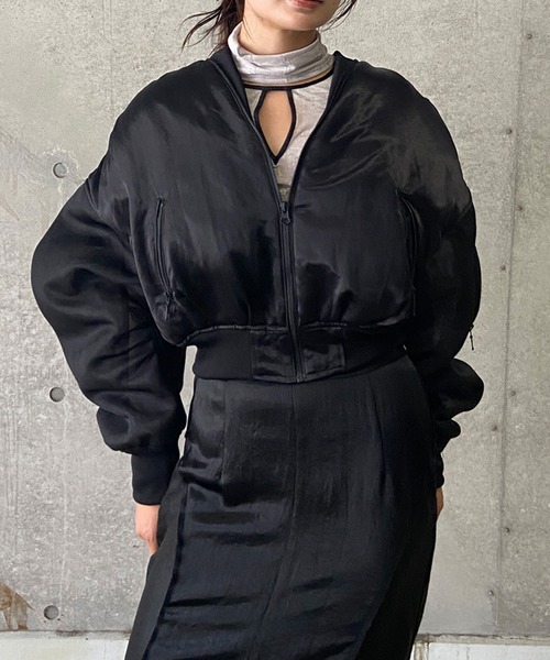 THINGS THAT MATTER（シングス ザット マター）の「SHEER SLEEVES COMPACT MA-1 BLOUSON / シアースリーブコンパクトエムエーワンブルゾン（MA-1・レディース・ブラック/カーキ/ラベンダー・FREE）」の5枚目の写真