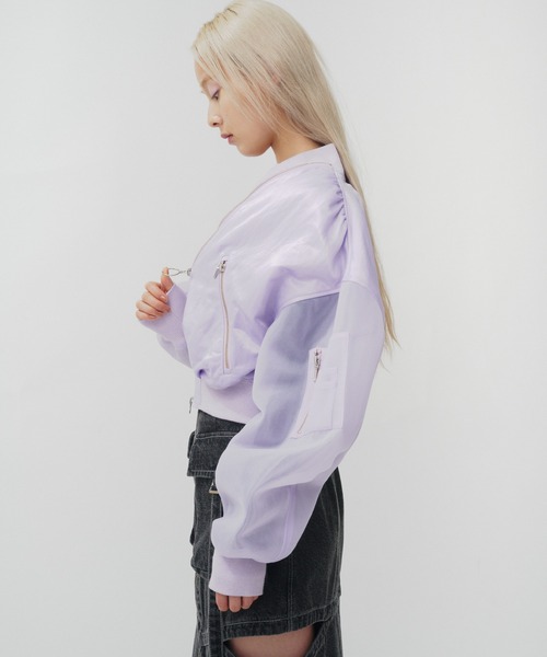 THINGS THAT MATTER（シングス ザット マター）の「SHEER SLEEVES COMPACT MA-1 BLOUSON / シアースリーブコンパクトエムエーワンブルゾン（MA-1・レディース・ブラック/カーキ/ラベンダー・FREE）」の19枚目の写真