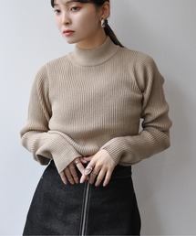 ラメボトルネックリブニットプルオーバー