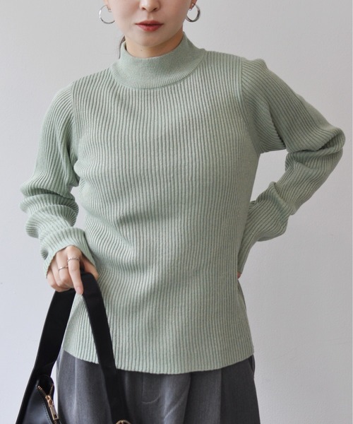 Meli rich（メリーリッチ）の「ラメボトルネックリブニットプルオーバー（ニット/セーター・レディース・グレー/ブルー/アイボリー/ブラック/グレイッシュベージュ/モカ/ミント・MEDIUM）」の10枚目の写真