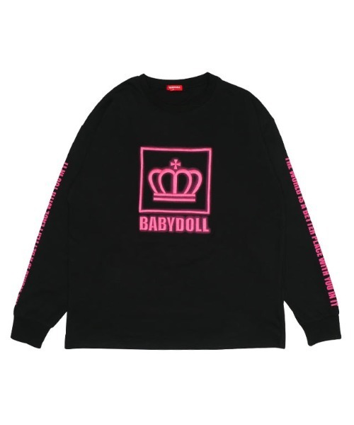 BABYDOLL(ベビードール)の「親子お揃い スプレー刺繍ロゴ ロンT 9822A(Tシャツ/カットソー・メンズ・ブラック/ホワイト・M/L/XL/S)」の3枚目の写真