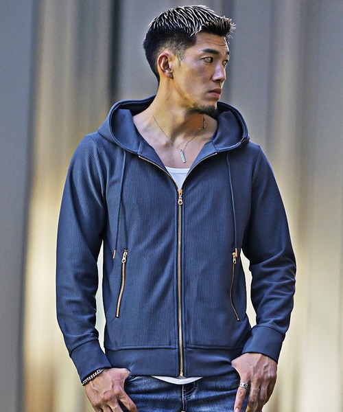 SOMEDIFF(サムディフ)の「【SOMEIDFF】テクスチャ―フルジップパーカー メンズ 長袖パーカー 春服(パーカー・メンズ・ホワイト/ネイビー・M/L/XL)」の8枚目の写真