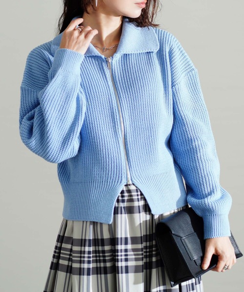 Sawa a la mode(サワアラモード)の「ジップアップリブニットトップス(ニット/セーター・レディース・ブラック/ブルー/グリーン・FREE)」の3枚目の写真