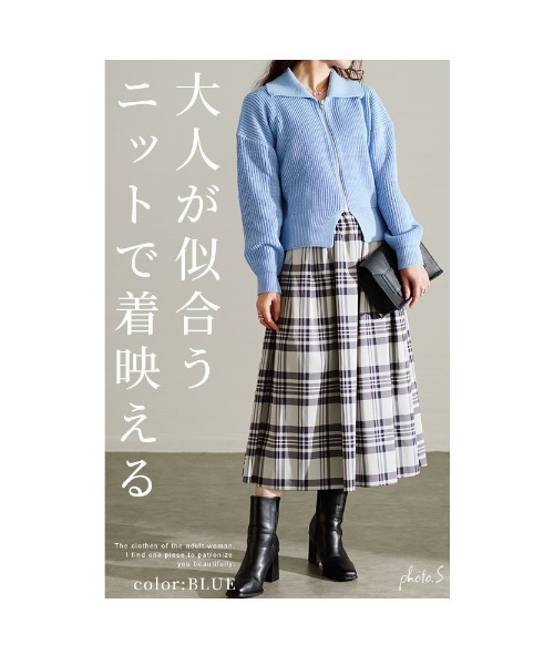 Sawa a la mode(サワアラモード)の「ジップアップリブニットトップス(ニット/セーター・レディース・ブラック/ブルー/グリーン・FREE)」の14枚目の写真