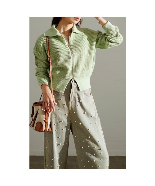 Sawa a la mode(サワアラモード)の「ジップアップリブニットトップス(ニット/セーター・レディース・ブラック/ブルー/グリーン・FREE)」の22枚目の写真