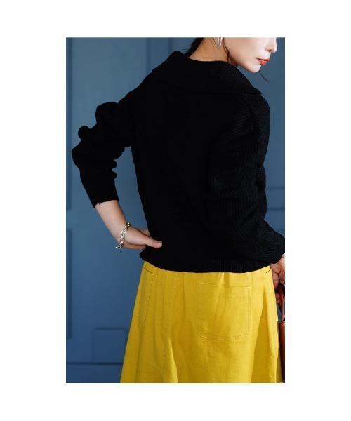Sawa a la mode(サワアラモード)の「ジップアップリブニットトップス(ニット/セーター・レディース・ブラック/ブルー/グリーン・FREE)」の7枚目の写真