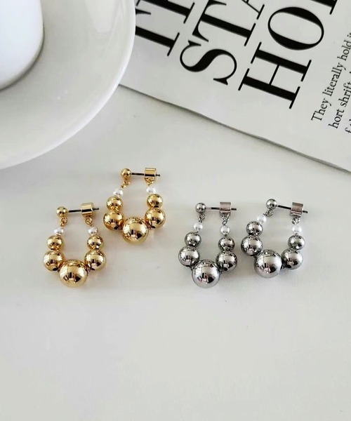 Lace Ladies(レースレディース)の「メタリック ボール チェーン フープ ピアス(ピアス(両耳用)・レディース・ゴールド/シルバー・FREE)」の5枚目の写真
