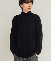 ケーブル切替 畦編み ボトルネック ニットセーター