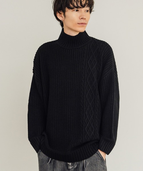 improves（インプローブス）の「ケーブル切替 畦編み ボトルネック ニットセーター（ニット/セーター・メンズ・ブラック/グレー/ベージュ/ホワイト・LARGE/MEDIUM）」の3枚目の写真