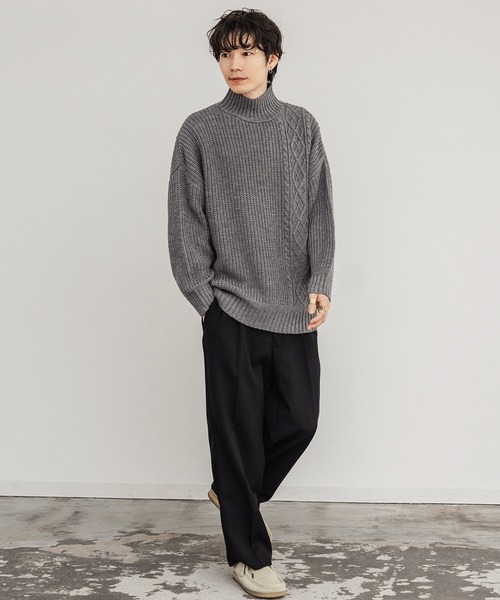 improves（インプローブス）の「ケーブル切替 畦編み ボトルネック ニットセーター（ニット/セーター・メンズ・ブラック/グレー/ベージュ/ホワイト・LARGE/MEDIUM）」の9枚目の写真