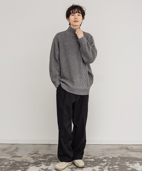 improves（インプローブス）の「ケーブル切替 畦編み ボトルネック ニットセーター（ニット/セーター・メンズ・ブラック/グレー/ベージュ/ホワイト・LARGE/MEDIUM）」の18枚目の写真