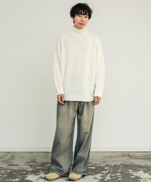 improves（インプローブス）の「ケーブル切替 畦編み ボトルネック ニットセーター（ニット/セーター・メンズ・ブラック/グレー/ベージュ/ホワイト・LARGE/MEDIUM）」の11枚目の写真