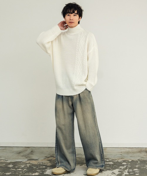 improves（インプローブス）の「ケーブル切替 畦編み ボトルネック ニットセーター（ニット/セーター・メンズ・ブラック/グレー/ベージュ/ホワイト・LARGE/MEDIUM）」の20枚目の写真
