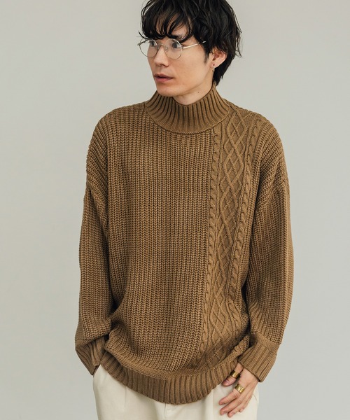 improves（インプローブス）の「ケーブル切替 畦編み ボトルネック ニットセーター（ニット/セーター・メンズ・ブラック/グレー/ベージュ/ホワイト・LARGE/MEDIUM）」の13枚目の写真