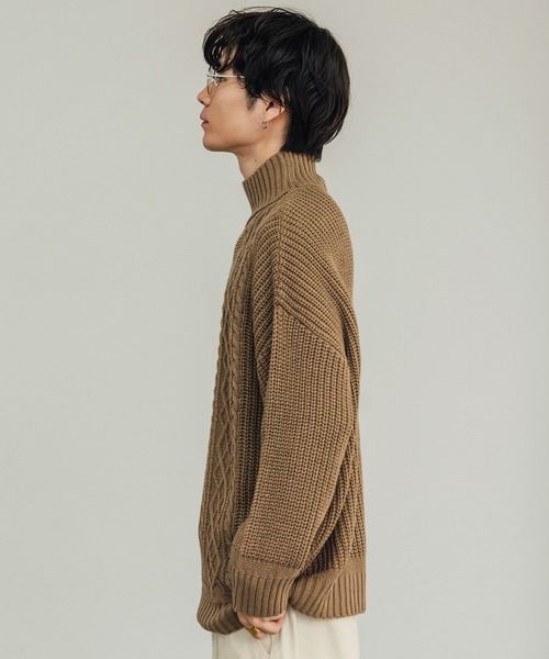 improves（インプローブス）の「ケーブル切替 畦編み ボトルネック ニットセーター（ニット/セーター・メンズ・ブラック/グレー/ベージュ/ホワイト・LARGE/MEDIUM）」の21枚目の写真