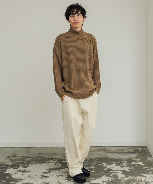 improves（インプローブス）の「ケーブル切替 畦編み ボトルネック ニットセーター（ニット/セーター・メンズ・ブラック/グレー/ベージュ/ホワイト・LARGE/MEDIUM）」の8枚目の写真