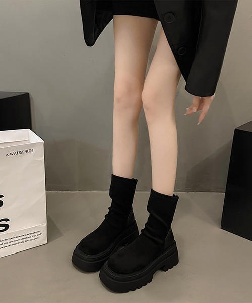 Lace Ladies（レースレディース）の「ソリッドカラー ドッキング 厚底 ショート ブーツ（ブーツ・レディース・ブラック/ブラウン・24.5cm/24cm/23.5cm/23cm/22.5cm/25cm）」の10枚目の写真