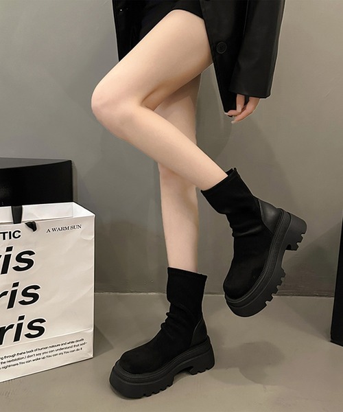 Lace Ladies（レースレディース）の「ソリッドカラー ドッキング 厚底 ショート ブーツ（ブーツ・レディース・ブラック/ブラウン・24.5cm/24cm/23.5cm/23cm/22.5cm/25cm）」の12枚目の写真