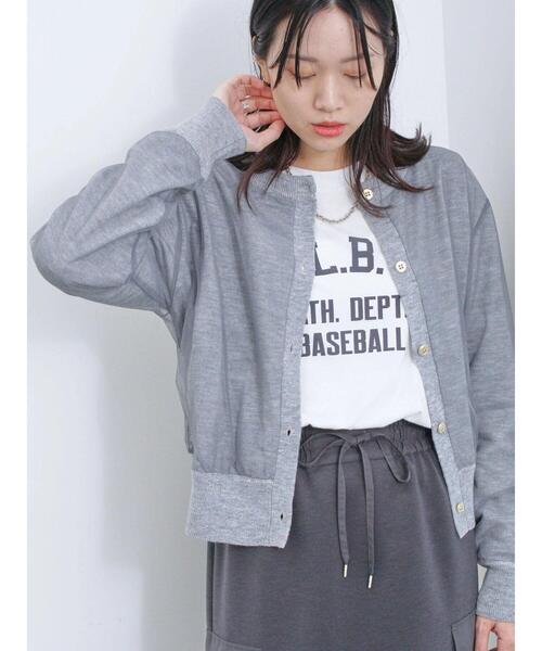 Samansa Mos2 blue（サマンサモスモスブルー）の「◎チュールドッキングニットカーディガン（カーディガン/ボレロ・レディース・グレー/ブラック/キナリ・F）」の3枚目の写真