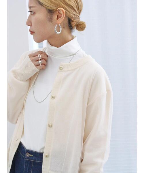 Samansa Mos2 blue（サマンサモスモスブルー）の「◎チュールドッキングニットカーディガン（カーディガン/ボレロ・レディース・グレー/ブラック/キナリ・F）」の4枚目の写真