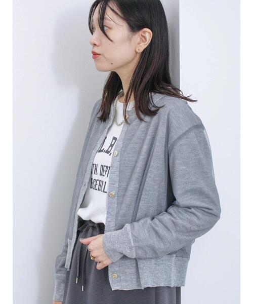 Samansa Mos2 blue（サマンサモスモスブルー）の「◎チュールドッキングニットカーディガン（カーディガン/ボレロ・レディース・グレー/ブラック/キナリ・F）」の5枚目の写真