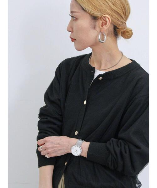 Samansa Mos2 blue（サマンサモスモスブルー）の「◎チュールドッキングニットカーディガン（カーディガン/ボレロ・レディース・グレー/ブラック/キナリ・F）」の10枚目の写真