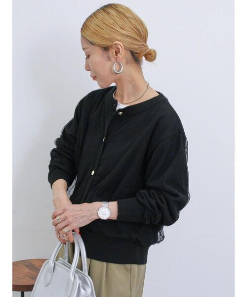 Samansa Mos2 blue（サマンサモスモスブルー）の「◎チュールドッキングニットカーディガン（カーディガン/ボレロ・レディース・グレー/ブラック/キナリ・F）」の12枚目の写真