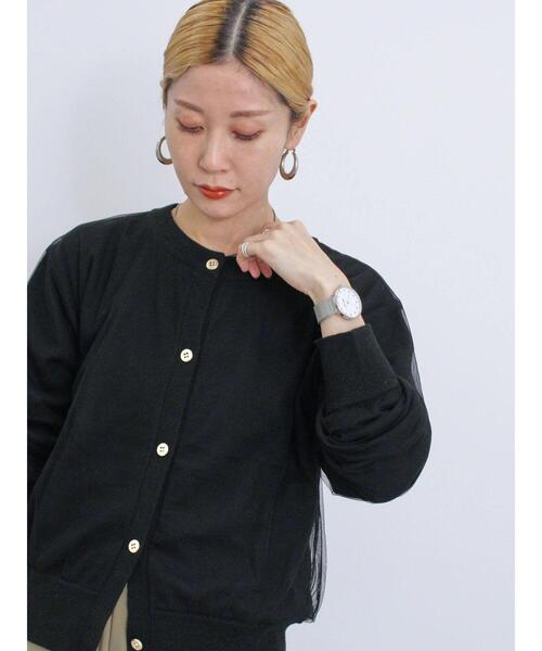 Samansa Mos2 blue（サマンサモスモスブルー）の「◎チュールドッキングニットカーディガン（カーディガン/ボレロ・レディース・グレー/ブラック/キナリ・F）」の13枚目の写真