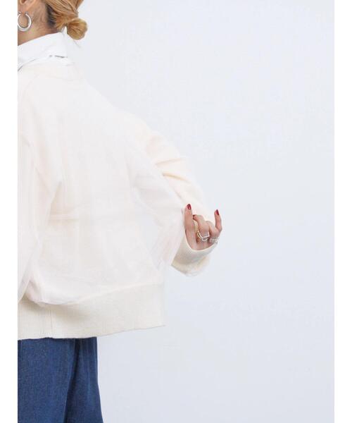 Samansa Mos2 blue（サマンサモスモスブルー）の「◎チュールドッキングニットカーディガン（カーディガン/ボレロ・レディース・グレー/ブラック/キナリ・F）」の22枚目の写真