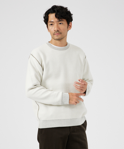 ABAHOUSE GRAY(アバハウスグレイ)の「ダブルフェイス モール プルオーバー 長袖ニット(ニット/セーター・メンズ・オフホワイト/グレー/ライトベージュ/ブラック/ネイビー・46/48)」の2枚目の写真
