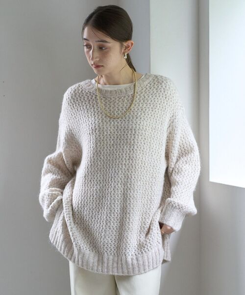 Editt by YECCA VECCA(エディットバイイェッカヴェッカ)の「エアーヤーンメッシュニット(ニット/セーター・レディース・チャコールグレー/ライトベージュ/その他6・FREE)」の3枚目の写真