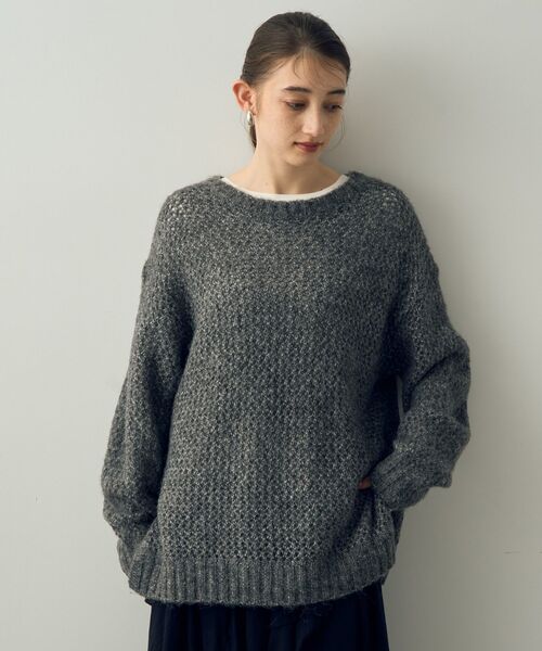 Editt by YECCA VECCA(エディットバイイェッカヴェッカ)の「エアーヤーンメッシュニット(ニット/セーター・レディース・チャコールグレー/ライトベージュ/その他6・FREE)」の16枚目の写真