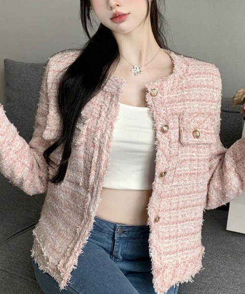 MAISON DE THERESE(メゾン ド テレーズ)の「金ボタンツイードノーカラージャケット(ノーカラージャケット・レディース・ブルー/ピンク/ホワイト・M)」の11枚目の写真