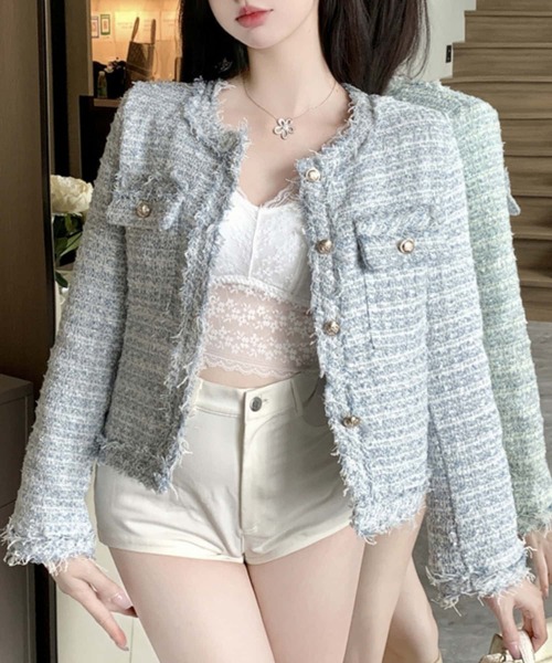 MAISON DE THERESE(メゾン ド テレーズ)の「金ボタンツイードノーカラージャケット(ノーカラージャケット・レディース・ブルー/ピンク/ホワイト・M)」の12枚目の写真