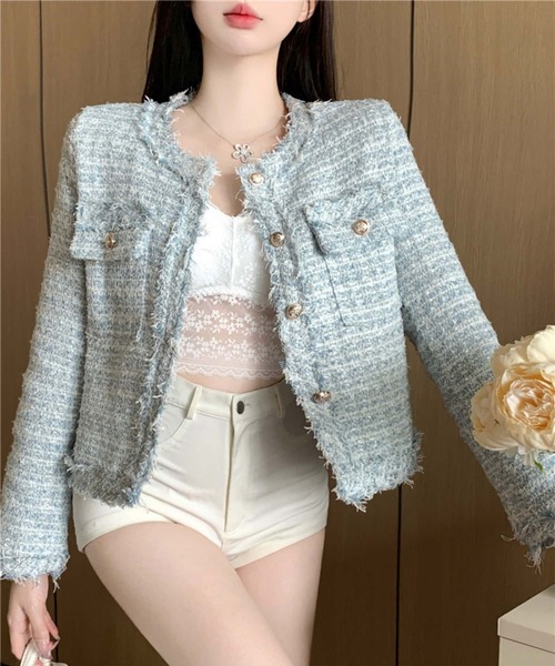 MAISON DE THERESE(メゾン ド テレーズ)の「金ボタンツイードノーカラージャケット(ノーカラージャケット・レディース・ブルー/ピンク/ホワイト・M)」の13枚目の写真