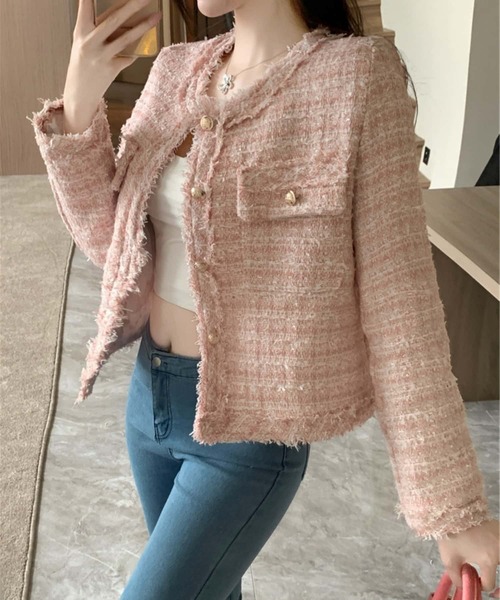 MAISON DE THERESE(メゾン ド テレーズ)の「金ボタンツイードノーカラージャケット(ノーカラージャケット・レディース・ブルー/ピンク/ホワイト・M)」の17枚目の写真
