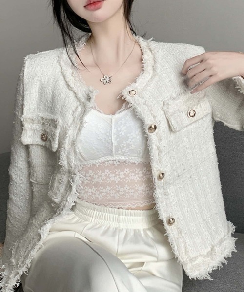 MAISON DE THERESE(メゾン ド テレーズ)の「金ボタンツイードノーカラージャケット(ノーカラージャケット・レディース・ブルー/ピンク/ホワイト・M)」の21枚目の写真