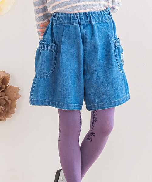 BeBe Petits Pois Vert（ベベプチポワヴェール）の「【店舗限定】ストレッチデニムキュロットパンツ(95~160cm)（デニムパンツ・キッズ・ブルー/ネイビー・110cm/120cm/140cm/95cm/130cm/100cm/150cm/160cm）」の2枚目の写真
