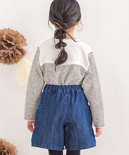 BeBe Petits Pois Vert（ベベプチポワヴェール）の「【店舗限定】ストレッチデニムキュロットパンツ(95~160cm)（デニムパンツ・キッズ・ブルー/ネイビー・110cm/120cm/140cm/95cm/130cm/100cm/150cm/160cm）」の6枚目の写真