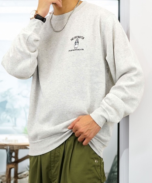 セール】【GROOVY STORE】ワンポイント刺繍裏起毛トレーナー