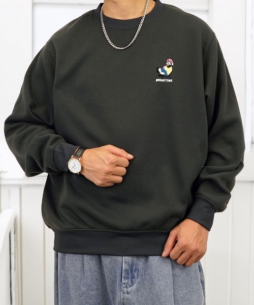 Burner（バーナー）の「【GROOVY STORE】ワンポイント刺繍裏起毛トレーナー（スウェット・メンズ・ネイビー/スミクロ/ホワイト系その他3/ブルーパープル/ホワイト/グレー/ブラック系その他3/スモークピンク/ブラック系その他2/ブラック/ホワイト系その他2/ダークネイビー/ブラック系その他4/モカ/ホワイト系その他4/ブルー/ブラック系その他5/インディゴブルー/ブラック系その他6/ホワイト系その他5/ブラウン系/ホワイト系その他6/ブルー系その他2/ピンク系その他/ブラック系その他7/ネイビー系/オフホワイト/エメラルド/アイボリー/グレー系その他/グレイッシュベージュ/ホワイト系1/ホワイト系2/ブラック系5/ブラック系6/ブラック系7/ブラック系8/ホワイト×グレー/ブラック系2/ブラック系4/ダークグリーン/グリーン系3/ホワイト系3/ブラック系1/ブラック系3/バーガンディー/ブラック系/グレー系その他3/ホワイト系4/ライトブラック/ダークグリーン系2/ブラック系9・M/LL/L）」の16枚目の写真