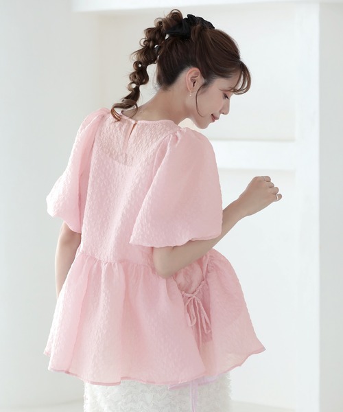 MERAKI（メラキ）の「バルーンスリーブサイドリボンシアーブラウス（シャツ/ブラウス・レディース・サックスブルー/ピンク/イエロー/ブラック/ライトベージュ・FREE）」の8枚目の写真