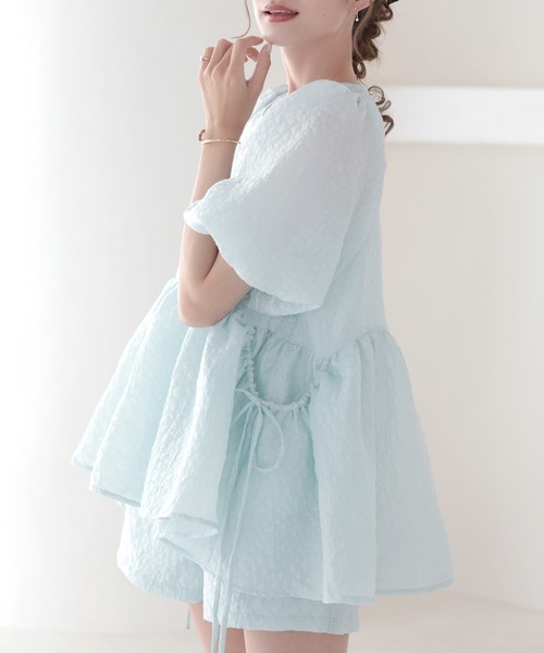 MERAKI（メラキ）の「バルーンスリーブサイドリボンシアーブラウス（シャツ/ブラウス・レディース・サックスブルー/ピンク/イエロー/ブラック/ライトベージュ・FREE）」の12枚目の写真