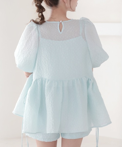 MERAKI（メラキ）の「バルーンスリーブサイドリボンシアーブラウス（シャツ/ブラウス・レディース・サックスブルー/ピンク/イエロー/ブラック/ライトベージュ・FREE）」の13枚目の写真