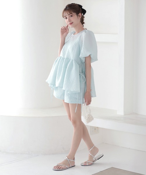 MERAKI（メラキ）の「バルーンスリーブサイドリボンシアーブラウス（シャツ/ブラウス・レディース・サックスブルー/ピンク/イエロー/ブラック/ライトベージュ・FREE）」の15枚目の写真