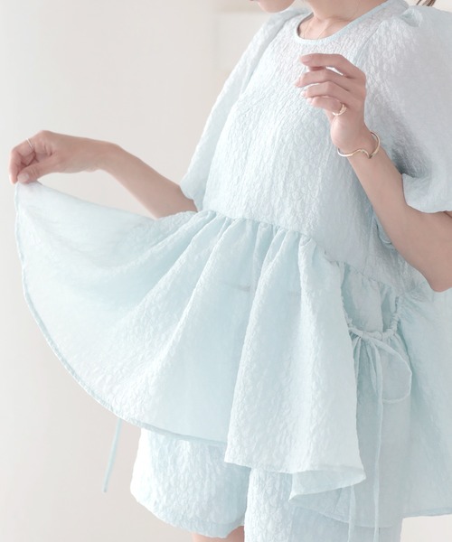 MERAKI（メラキ）の「バルーンスリーブサイドリボンシアーブラウス（シャツ/ブラウス・レディース・サックスブルー/ピンク/イエロー/ブラック/ライトベージュ・FREE）」の17枚目の写真