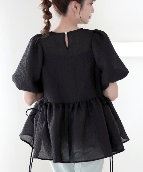 MERAKI（メラキ）の「バルーンスリーブサイドリボンシアーブラウス（シャツ/ブラウス・レディース・サックスブルー/ピンク/イエロー/ブラック/ライトベージュ・FREE）」の20枚目の写真