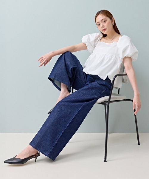 セール】タック入り デニム ワイドパンツ（デニムパンツ）｜en CAnAF
