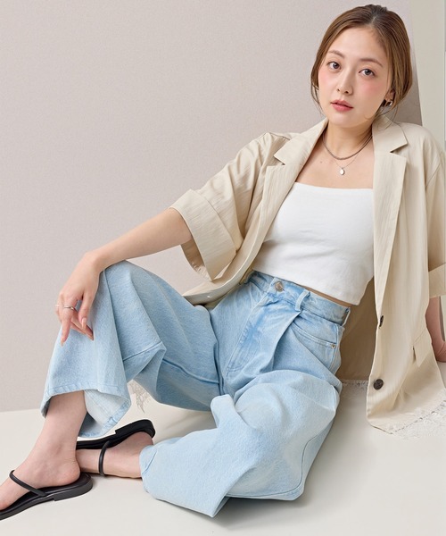 en CAnAF(エンカナフ)の「タック入り デニム ワイドパンツ(デニムパンツ・レディース・グレー/ライトブルー/インディゴブルー・M/S/L)」の2枚目の写真