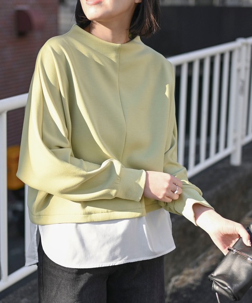 &HALF(アンドハーフ)の「バイカラーレイヤード切替長袖トップス(Tシャツ/カットソー・レディース・ロイヤルブルー/ベージュ/ブラック/イエロー・FREE)」の4枚目の写真